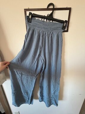 Final Touch Light Blue Smocked Waist Wide-Leg Pants